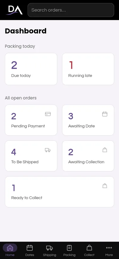 Dashboard on a phone with a bottom tab bar