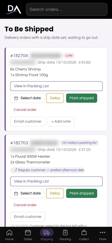 To Be Shipped queue on a phone