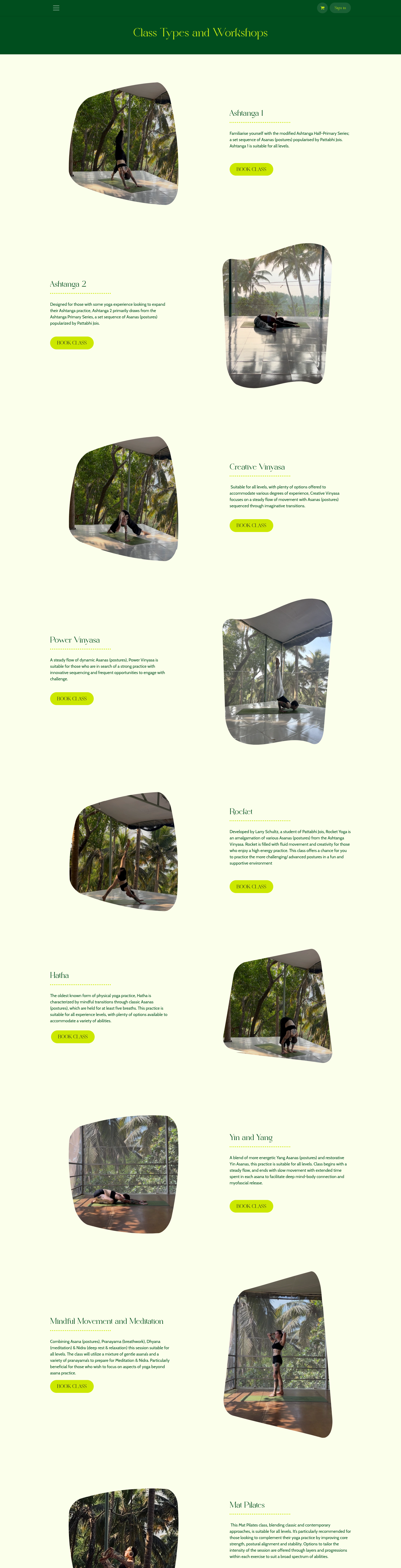 Class Types and Workshops page