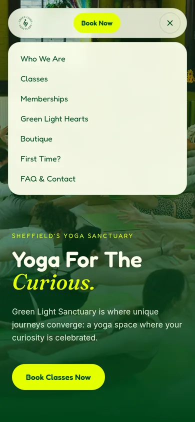 Mobile menu open with Book Now pinned